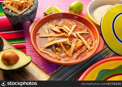 Mexican tortilla soup and aguacate colorful mexico food