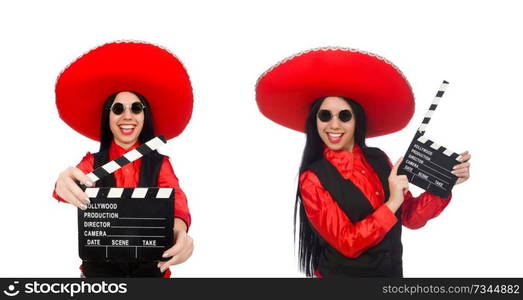 Mexican woman in funny concept on white