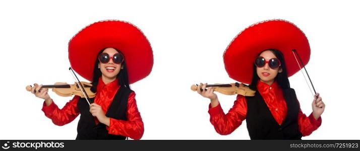 Mexican woman with violin isolated on white