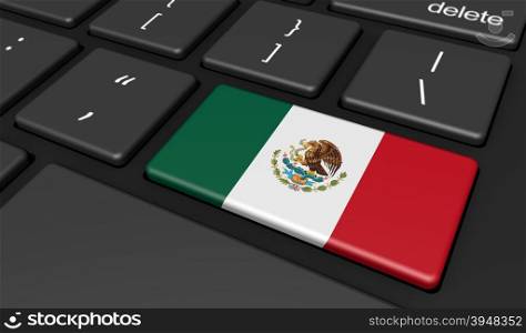 Mexico digitalization and use of digital technologies concept with the Mexican flag on a computer key.