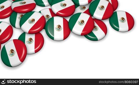 Mexico flag on badges background image for Mexican national day events, holiday, memorial and celebration with copyspace.