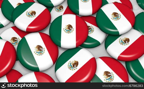 Mexico flag on badges background image for Mexican national day events, holiday, memorial and celebration.