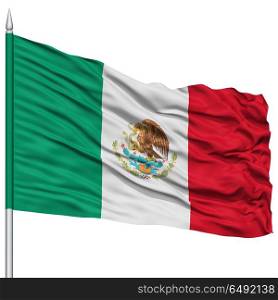 Mexico Flag on Flagpole , 3D Rendering, Isolated on White Background
