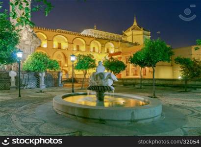 Mezquita Mosque Catedral de Cordoba at night, Cordoba, Andalusia, Spain