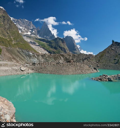 Miage lake in Italian alps near Courmayeur, Italy