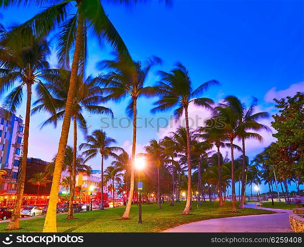 Miami Beach South Beach sunset in Ocean Drive Florida