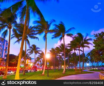 Miami Beach South Beach sunset in Ocean Drive Florida