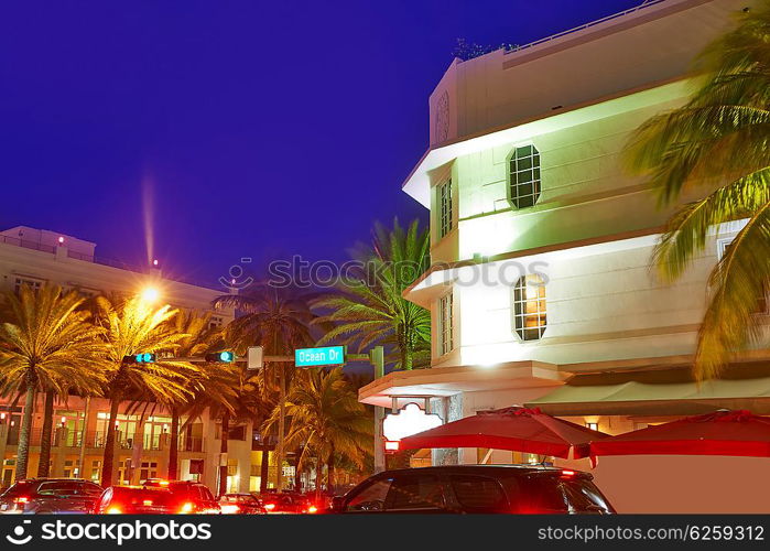 Miami Beach South Beach sunset in Ocean Drive Florida Art Deco