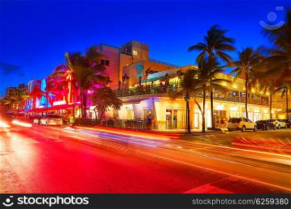 Miami Beach South Beach sunset in Ocean Drive Florida Art Deco