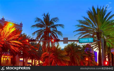 Miami Beach South Beach sunset in Ocean Drive sign Florida