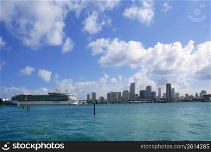 Miami Beach view from downtown city blue sky