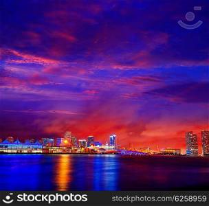 Miami downtown skyline sunset in Florida USA
