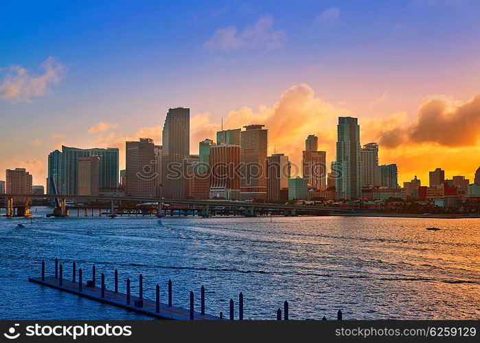 Miami downtown skyline sunset in Florida USA