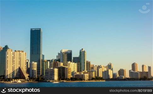 Miami Florida city skyline morning with blue sky