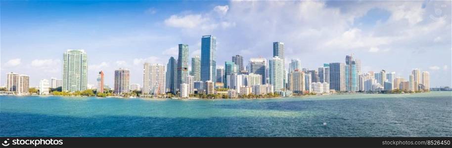 Miami skyline bright sunny day panoramic view, Florida, United States of America