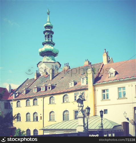 Michael's Tower (Michalska Brana) in Bratislava, Slovakia. Retro style filtred image