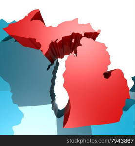 Michigan map on blue USA map image with hi-res rendered artwork that could be used for any graphic design.. Michigan map on blue USA map