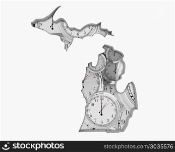 Michigan MI Clock Time Passing Forward Future 3d Illustration