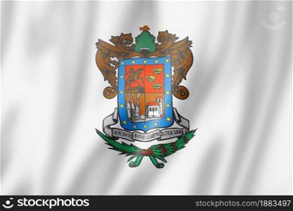 Michoacan state flag, Mexico waving banner collection. 3D illustration. Michoacan state flag, Mexico