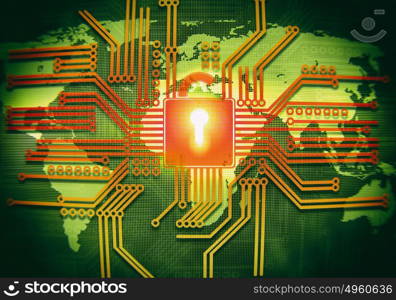 Micro chip. Conceptual image of micro circuit. Security concept