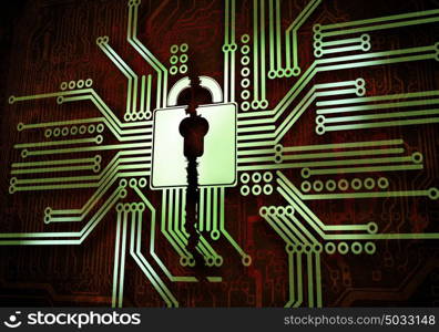 Micro chip. Conceptual image of micro circuit. Security concept