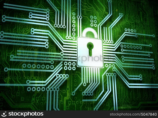 Micro chip. Conceptual image of micro circuit. Security concept