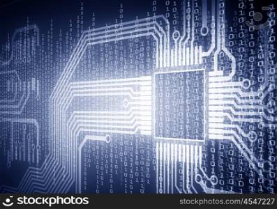 Micro circuit. Background image of micro circuit with binary code