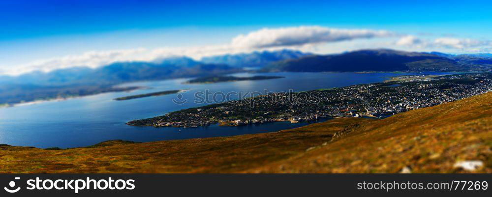 Micro toy panorama of Tromso city background hd. Micro toy panorama of Tromso city background