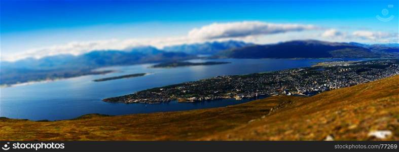 Micro toy panorama of Tromso city background hd. Micro toy panorama of Tromso city background