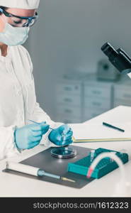 Microbiologist working in laboratory