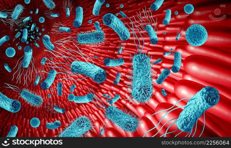 Microbiome in the gut concept as bacteria flora inside an intestine as a digestion symbol inside the intestinal tract with 3D illustration elements.