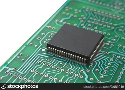 microchips on a printed circuit board isolated on white background