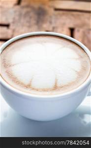 Microfoam of milk topped on hot cafe mocha