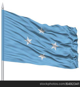 Micronesia Flag on Flagpole , Flying in the Wind, Isolated on White Background