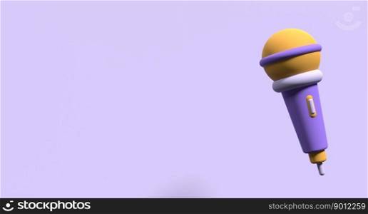 Microphone 3d render illustration. Mic for singing or podcast concept. Minimal style. 3d rendering icon of microphone. 3d rendering illustration