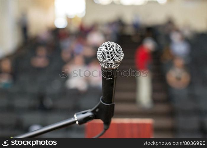 microphone against the background of convention center