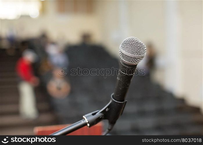 microphone against the background of convention center