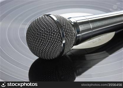 microphone and old vinyl record