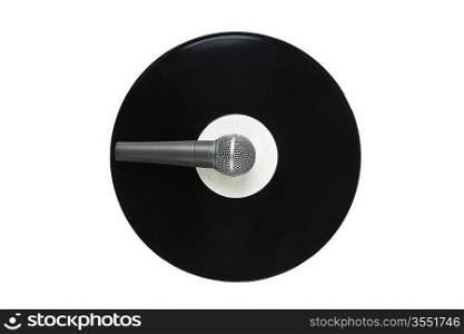 microphone and old vinyl record isolated on white background