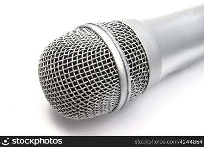 Microphone closeup on white background