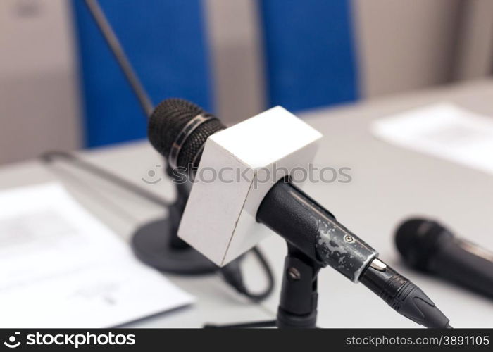 Microphone in focus against blurred background