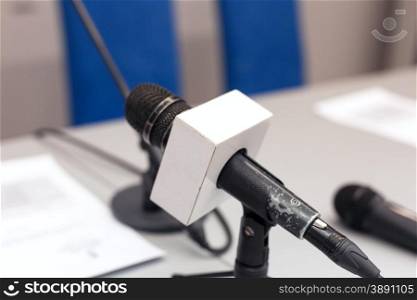 Microphone in focus against blurred background