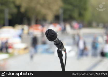 Microphone in focus against blurred background