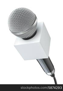 Microphone isolated on white. Caraoke or news concept. 3d