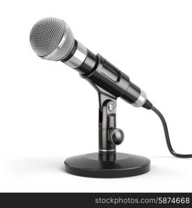 Microphone isolated on white. Caraoke or news concept. 3d