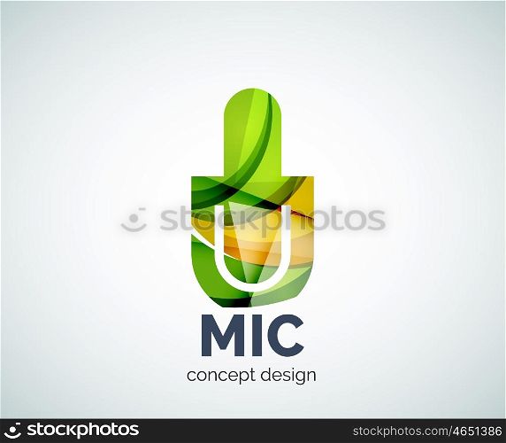 Microphone logo business branding icon, created with color overlapping elements. Glossy abstract geometric style, single logotype