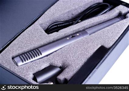 microphone set in black box closeup