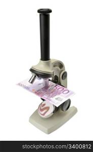 microscope and money isolated on a white background