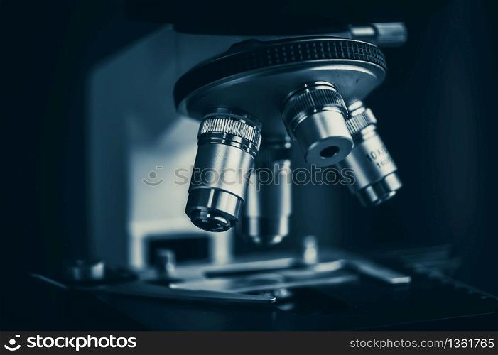 microscope close-up in science laboratory