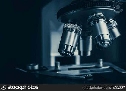 microscope close-up in science laboratory